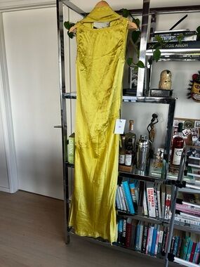 NWT Nina Silk Dress in Chartreuse, Yellow the Label